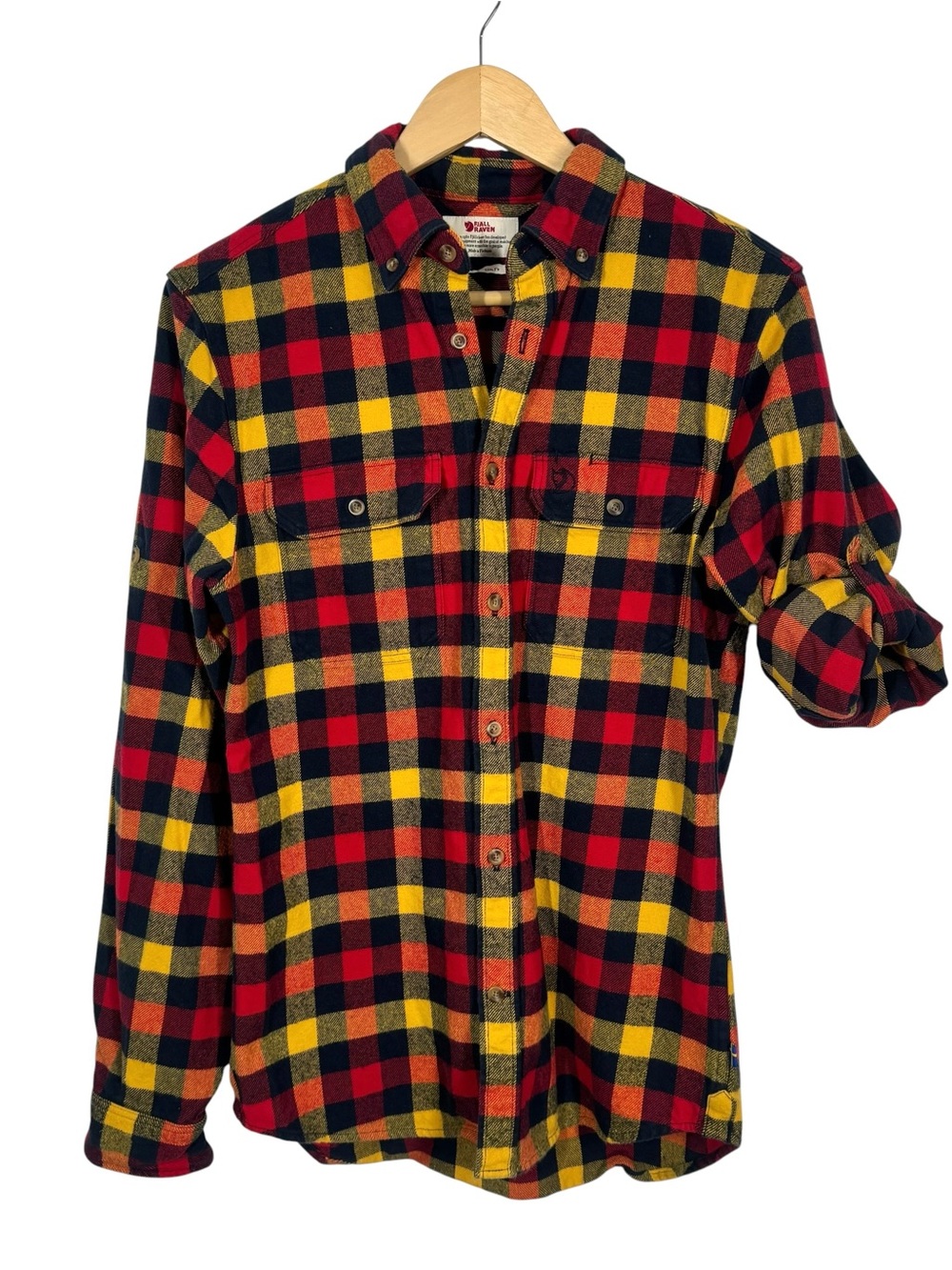 Fjall Raven Skog Shirt Red Yellow Plaid Flannel Shirt Button Up Fall Men’s Small